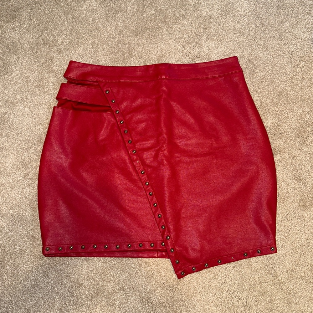 h:ours Red Studded Mini Skirt